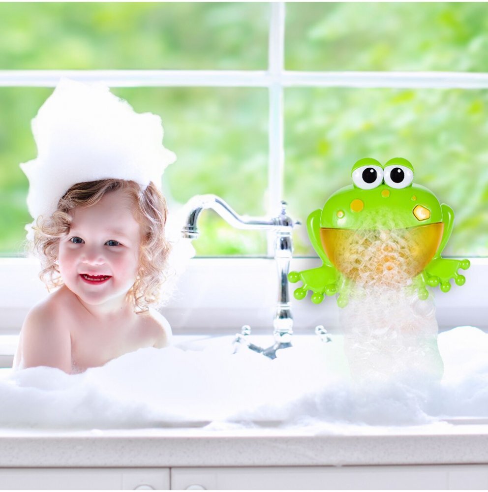 MalPlay Jucarie de baie pentru copii cu difuzor de spuma lumini si 12 melodii Bubble Frog 23cm