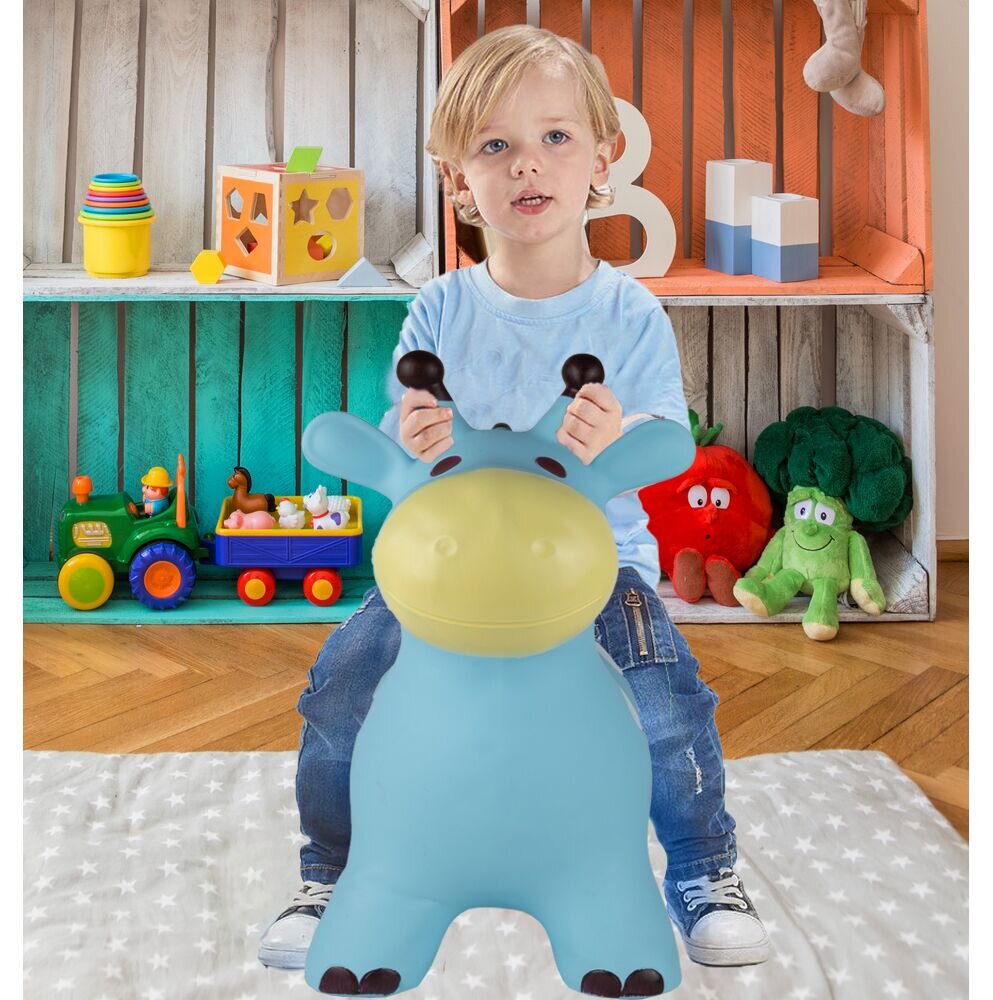 MalPlay Jucarie gonflabila din cauciuc de sarit pentru copii cu pompa inclusa utilizare versatila portabila dimensiune 46 x 55 x 25 cm blue giraffe