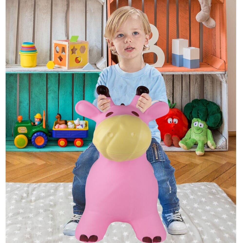 MalPlay Jucarie gonflabila din cauciuc de sarit pentru copii cu pompa inclusa utilizare versatila portabila dimensiune 46 x 55 x 25 cm pink giraffe