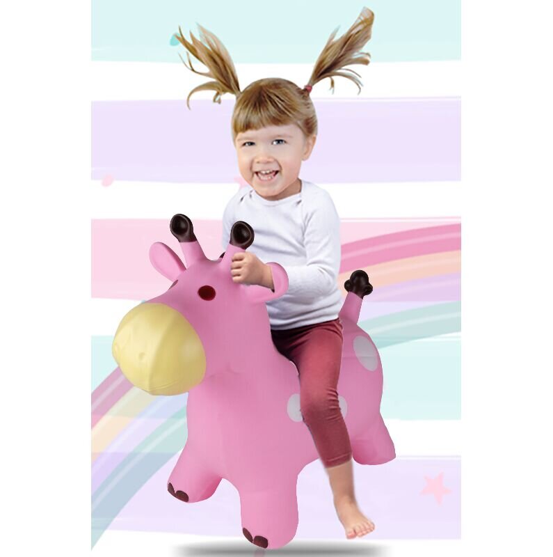 MalPlay Jucarie gonflabila din cauciuc de sarit pentru copii cu pompa inclusa utilizare versatila portabila dimensiune 46 x 55 x 25 cm pink giraffe