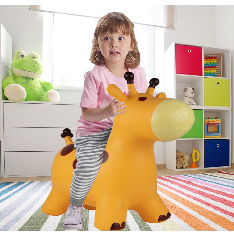 MalPlay Jucarie gonflabila din cauciuc de sarit pentru copii cu pompa inclusa utilizare versatila portabila dimensiune 46 x 55 x 25 cm yellow giraffe