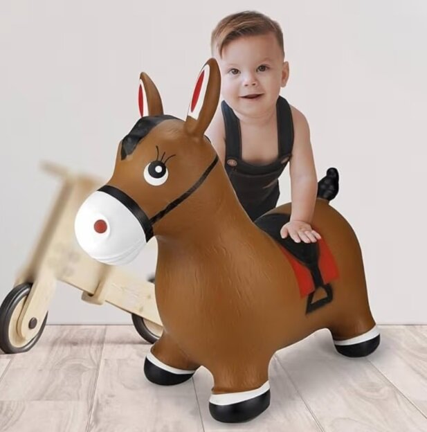 MalPlay Jucarie gonflabila pentru copii Brown Horse din cauciuc rezistent cu pompa inclusa dimensiune 55 x 48 x 27 cm