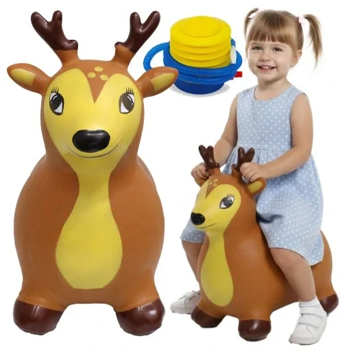 MalPlay Jucarie gonflabila pentru copii Brown Reindeer din cauciuc rezistent cu pompa inclusa dimensiune 50 x 52 x 26 cm