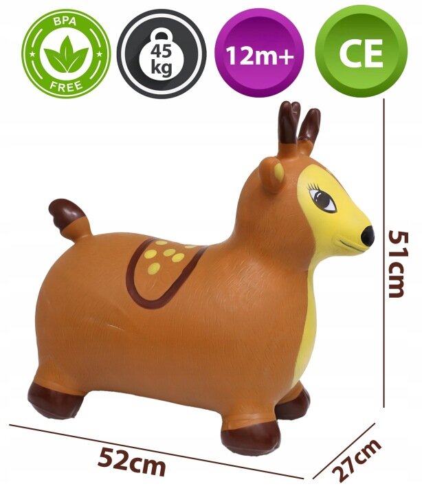 MalPlay Jucarie gonflabila pentru copii Brown Reindeer din cauciuc rezistent cu pompa inclusa dimensiune 50 x 52 x 26 cm