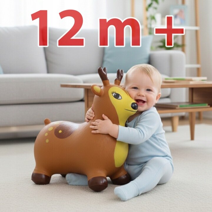 MalPlay Jucarie gonflabila pentru copii Brown Reindeer din cauciuc rezistent cu pompa inclusa dimensiune 50 x 52 x 26 cm