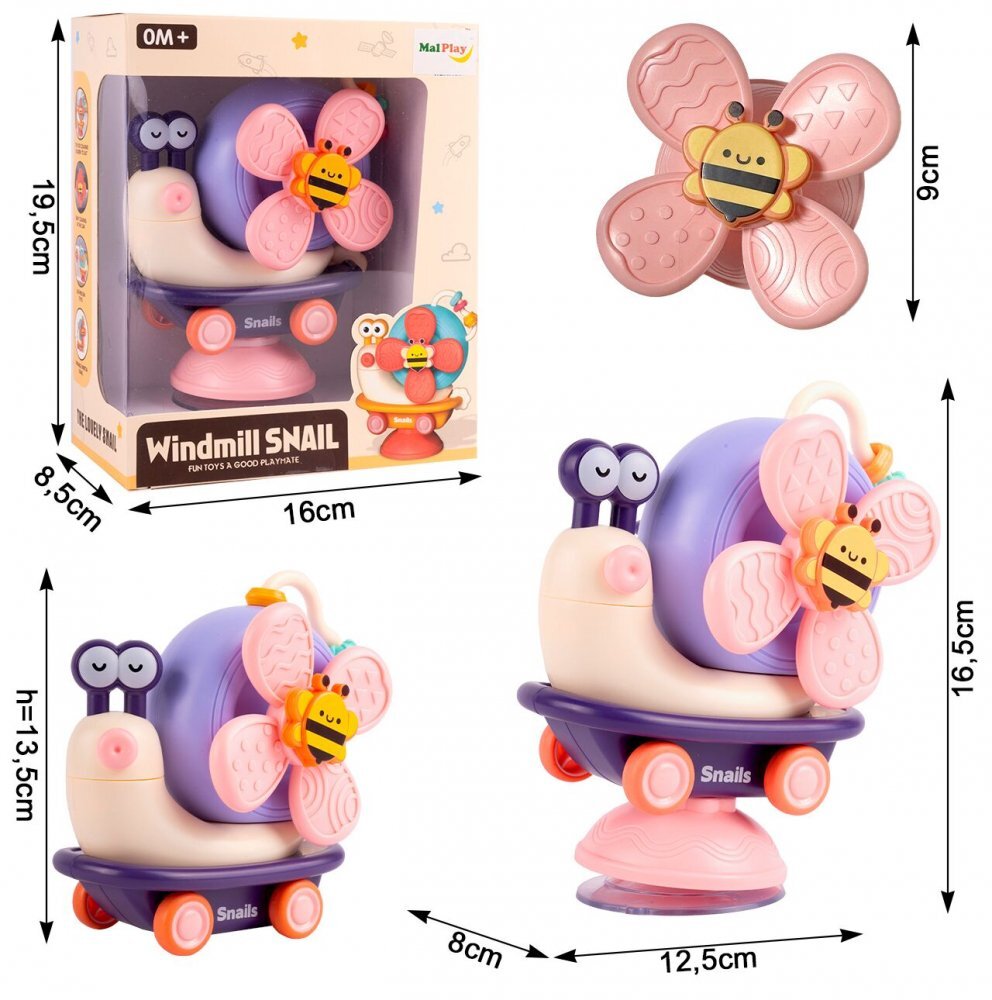 MalPlay Jucarie interactiva pentru copii Funny Snail fixare cu ventuza dimensiune 16.5 x 12.5 x 8 cm