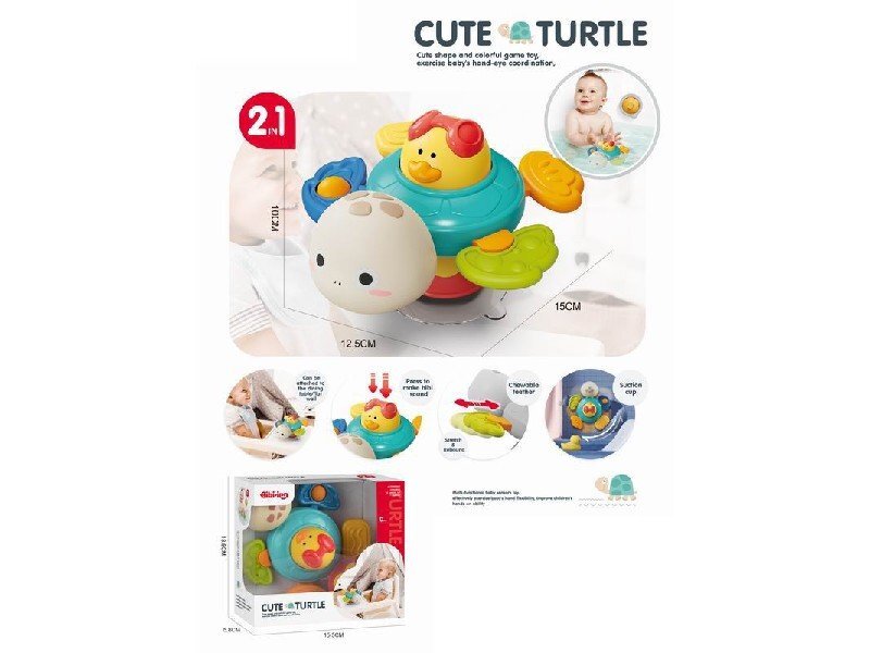 MalPlay Jucarie pentru baie cu ventuza de fixare efecte sonore stimulare senzoriala dimensiune 10 x 12.5 x 15 cm Cute Turtle