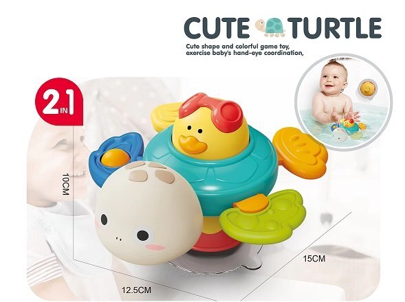 MalPlay Jucarie pentru baie cu ventuza de fixare efecte sonore stimulare senzoriala dimensiune 10 x 12.5 x 15 cm Cute Turtle