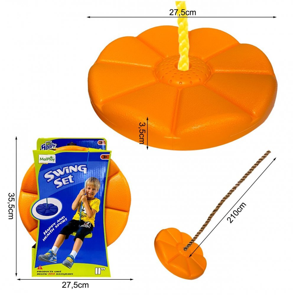 MalPlay Leagan pentru copii diametru disc 27.5cm din plastic funie 210 cm Orange Flower