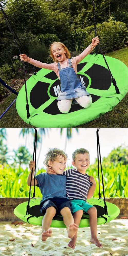 MalPlay Leagan pentru copii tip cuib Green diametru 116 cm material impermeabil Oxford 600D