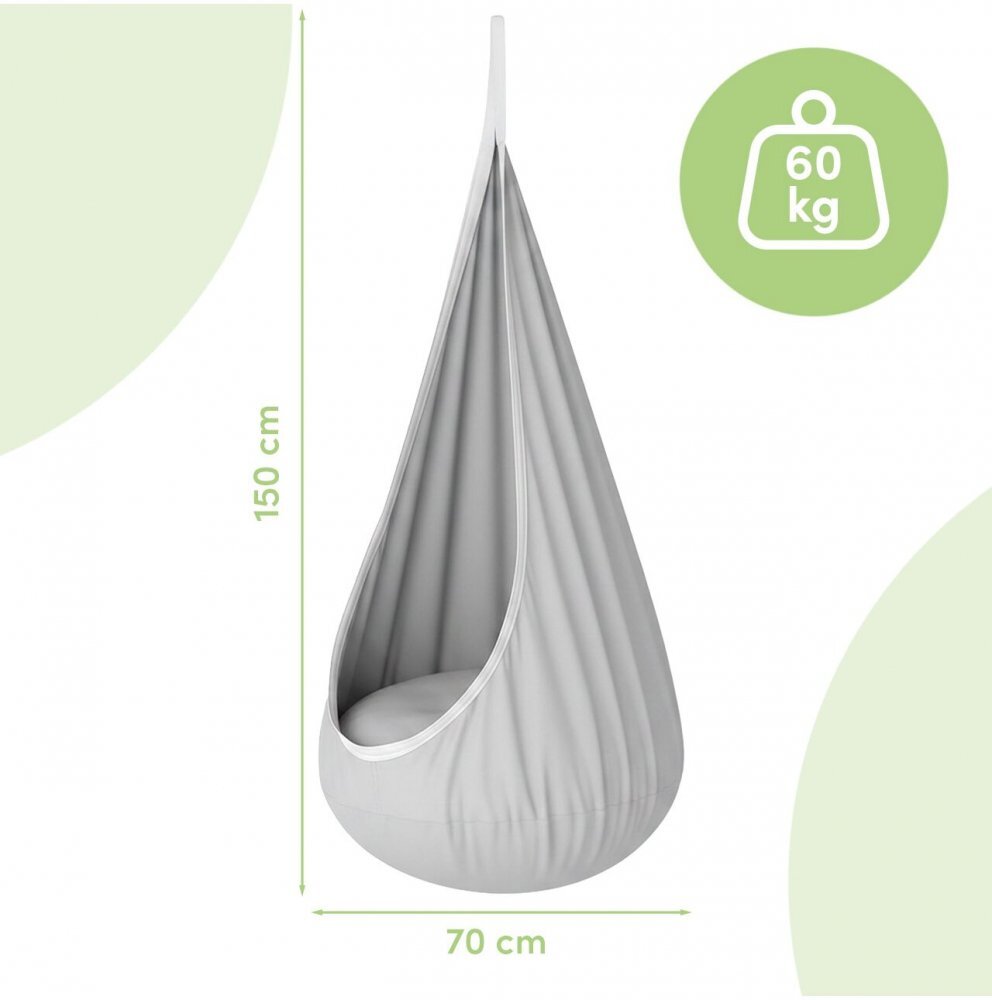 MalPlay Leagan suspendabil tip cocon pentru copii Nesto Grey cu perna gonflabila din PVC maxim 60 kg de la 3 ani dimensiune 70 x 150 cm