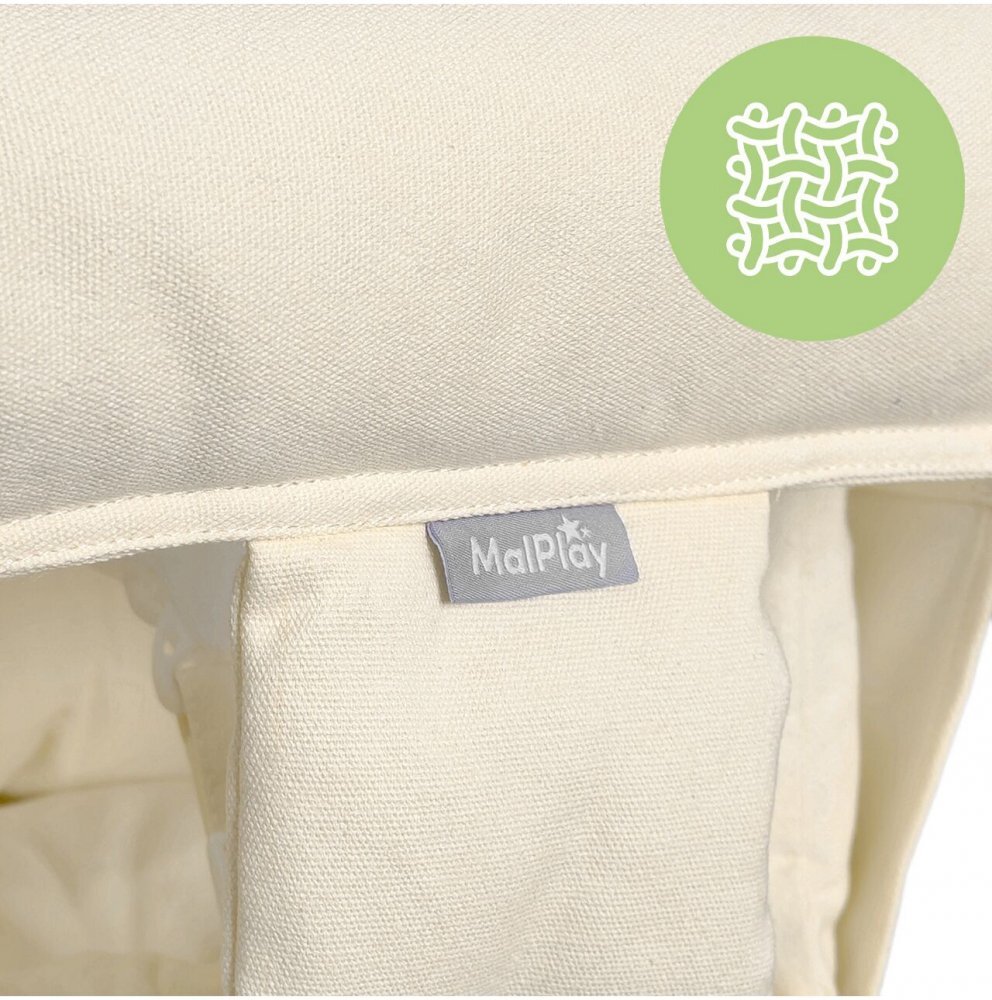 MalPlay Leagan suspendat pentru bebelusi Malo Beige cu pernute confortabile si centuri de siguranta din panza bumbac design versatil varsta 12-36 luni maxim 60 kg