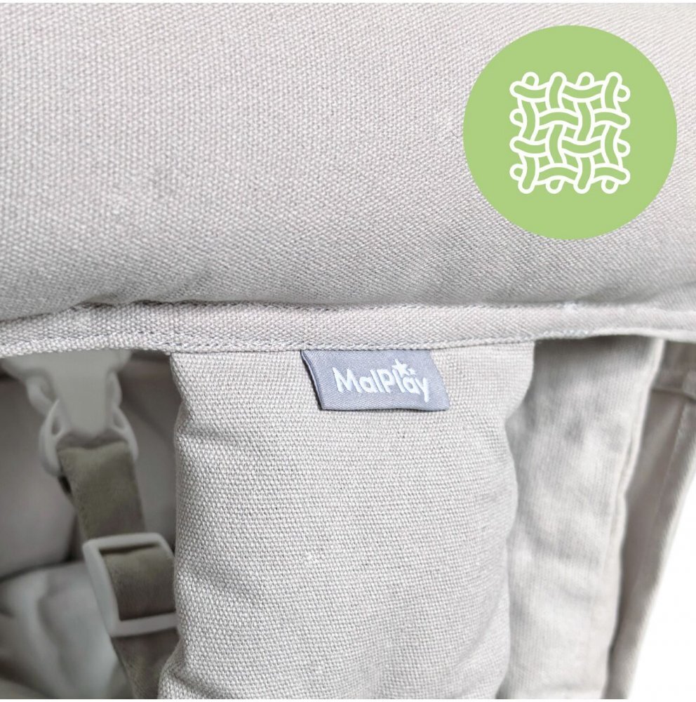MalPlay Leagan suspendat pentru bebelusi Malo Wave Grey cu pernute confortabile si centuri de siguranta din panza bumbac design versatil varsta 12-36 luni maxim 60 kg