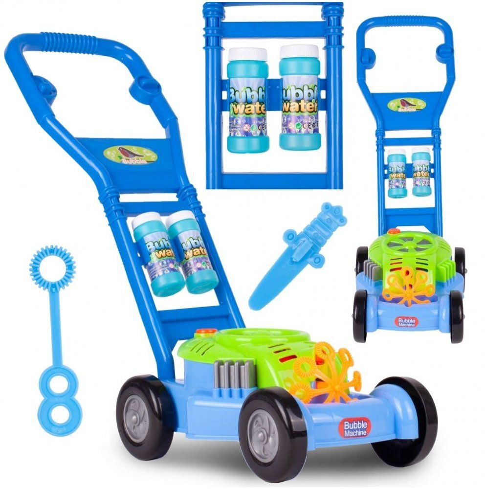 MalPlay Masina de tuns iarba Bubbles genereaza baloane din sapun cu Muzica si 2 rezerve 118ml incluse 26 x 17cm Blue