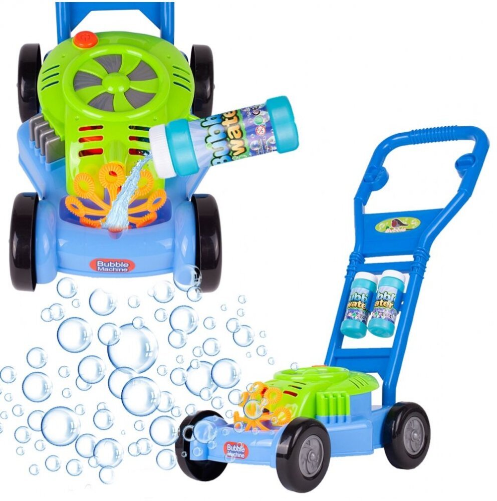 MalPlay Masina de tuns iarba Bubbles genereaza baloane din sapun cu Muzica si 2 rezerve 118ml incluse 26 x 17cm Blue