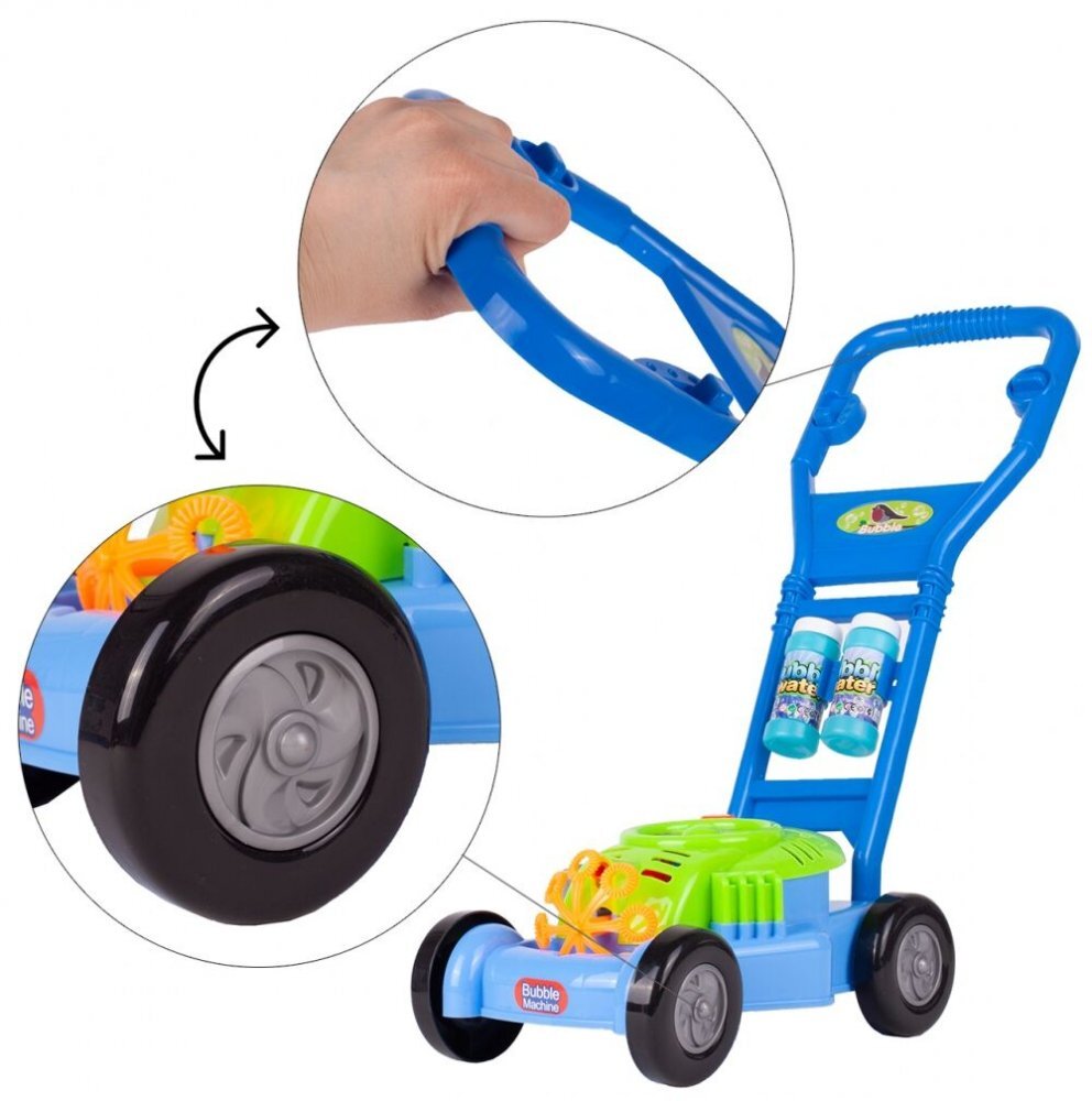 MalPlay Masina de tuns iarba Bubbles genereaza baloane din sapun cu Muzica si 2 rezerve 118ml incluse 26 x 17cm Blue