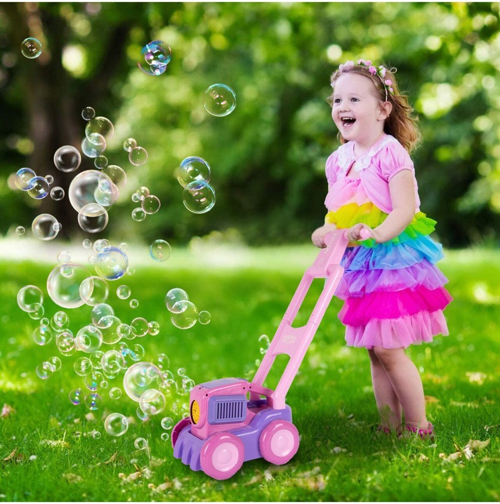 MalPlay Masina de tuns iarba cu Baloane de sapun Pink