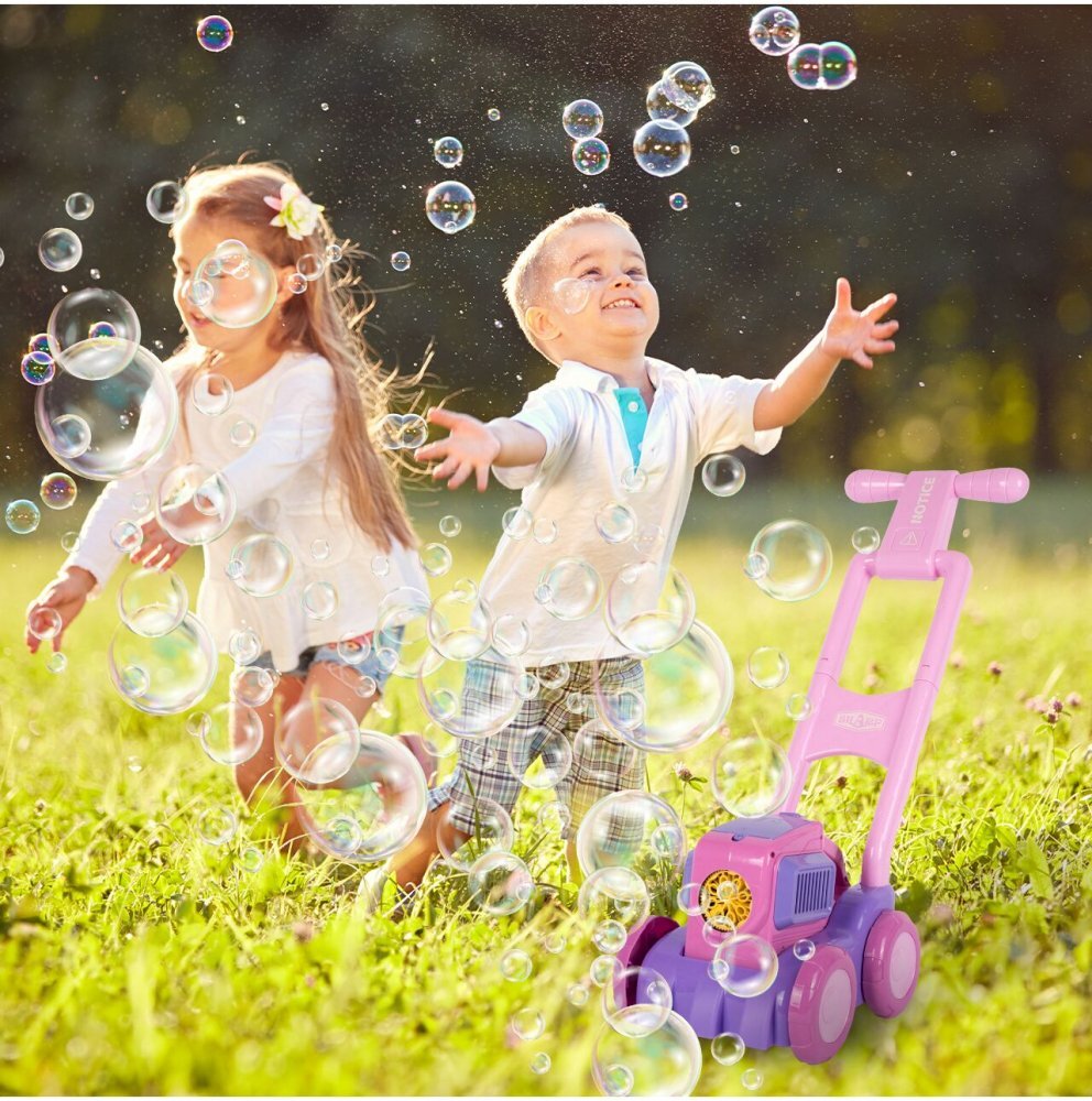 MalPlay Masina de tuns iarba cu Baloane de sapun Pink