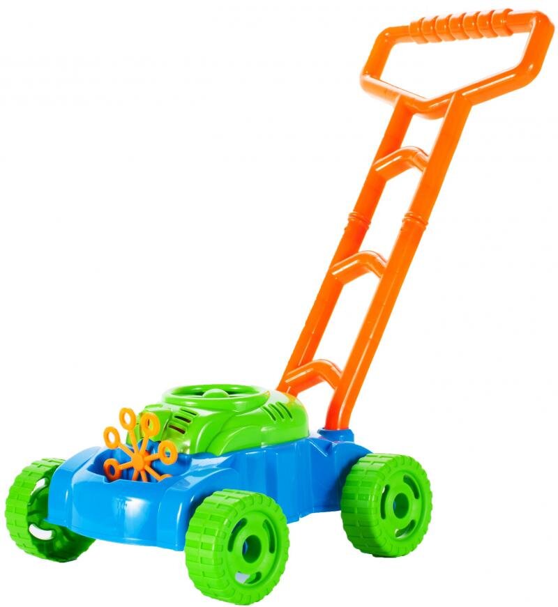 MalPlay Masina de tuns iarba generatoare de baloane din sapun cu baterii 8 inele rotative si solutie inclusa Super Bubble