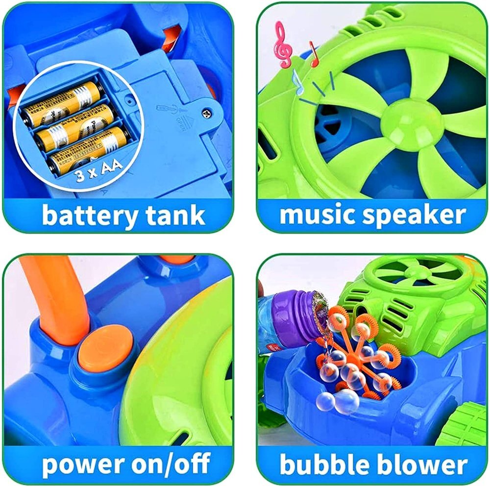 MalPlay Masina de tuns iarba generatoare de baloane din sapun cu baterii 8 inele rotative si solutie inclusa Super Bubble