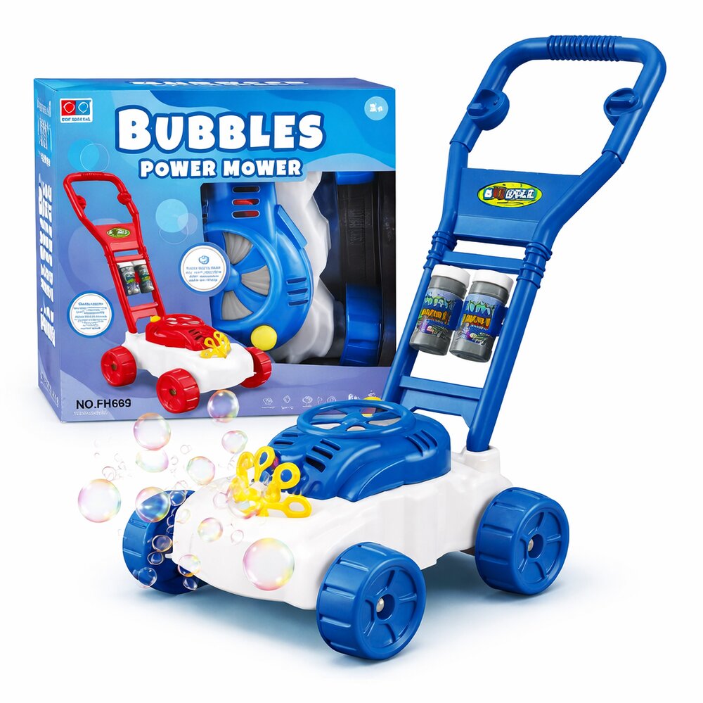 MalPlay Masina de tuns iarba interactiva pentru copii Blue generatoare de baloane din sapun include flacoane cu solutie dimensiune 48 x 26.5 x 49 cm