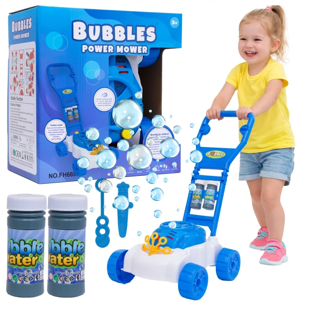MalPlay Masina de tuns iarba interactiva pentru copii Blue generatoare de baloane din sapun include flacoane cu solutie dimensiune 48 x 26.5 x 49 cm