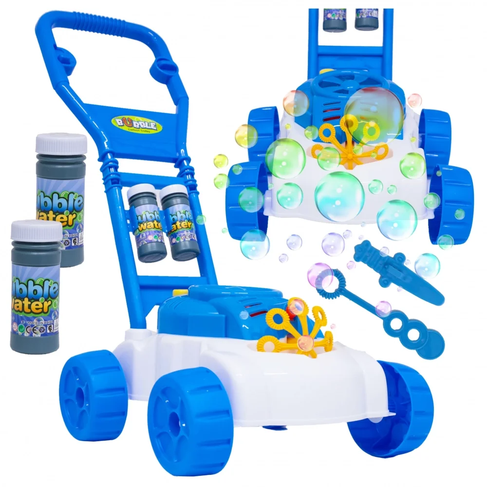 MalPlay Masina de tuns iarba interactiva pentru copii Blue generatoare de baloane din sapun include flacoane cu solutie dimensiune 48 x 26.5 x 49 cm