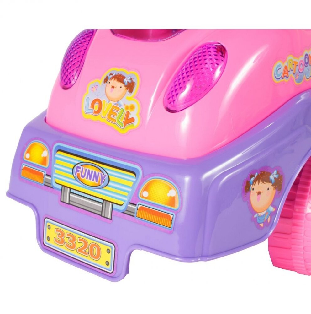 MalPlay Masinuta fara pedale Ride-On cu Pink Butterfly cu 17 melodii spatar inalt spatiu depozitare greutate maxima admisa 20 kg