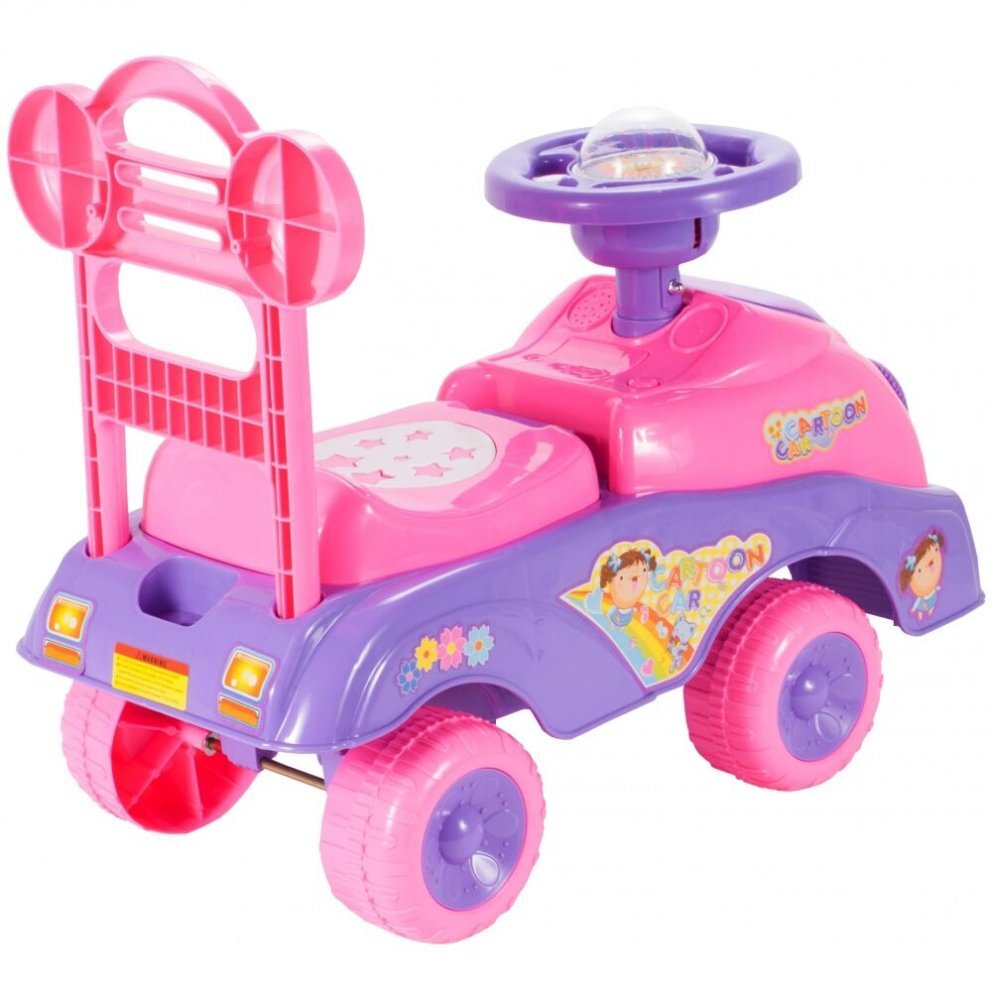MalPlay Masinuta fara pedale Ride-On cu Pink Butterfly cu 17 melodii spatar inalt spatiu depozitare greutate maxima admisa 20 kg