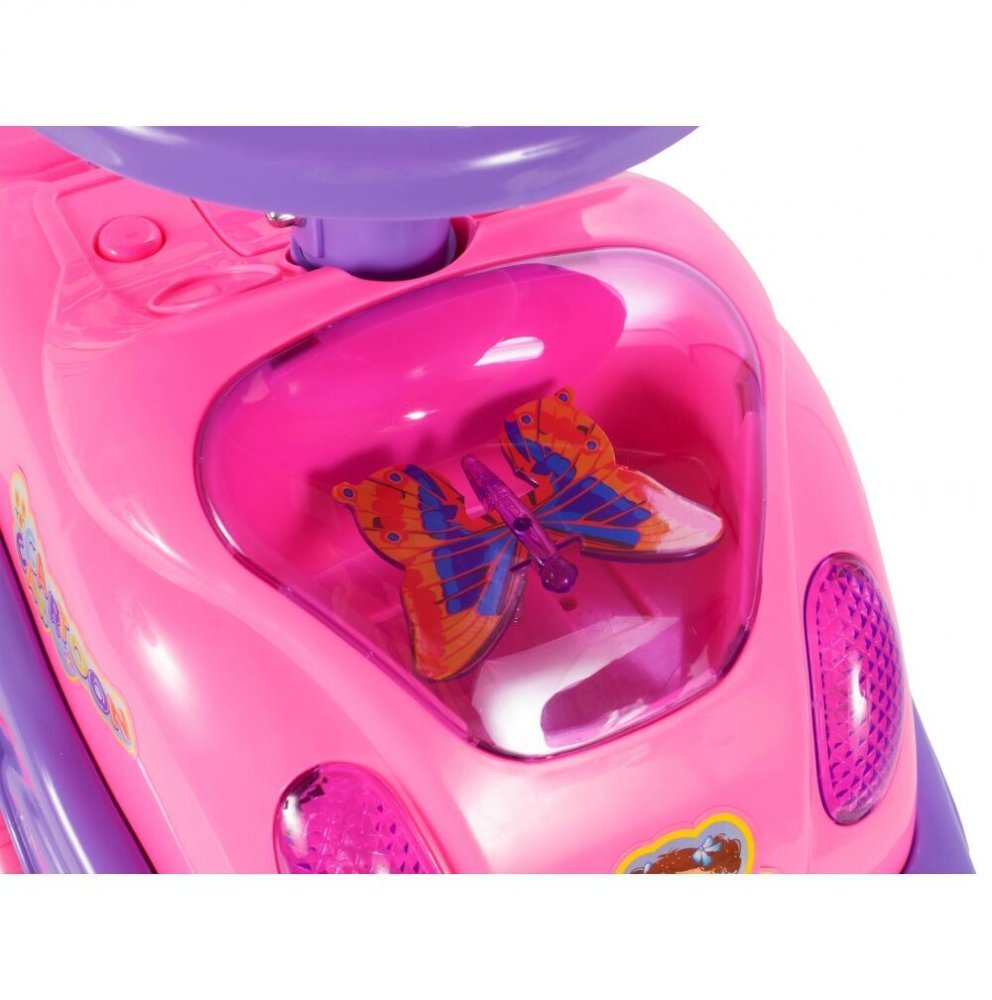 MalPlay Masinuta fara pedale Ride-On cu Pink Butterfly cu 17 melodii spatar inalt spatiu depozitare greutate maxima admisa 20 kg
