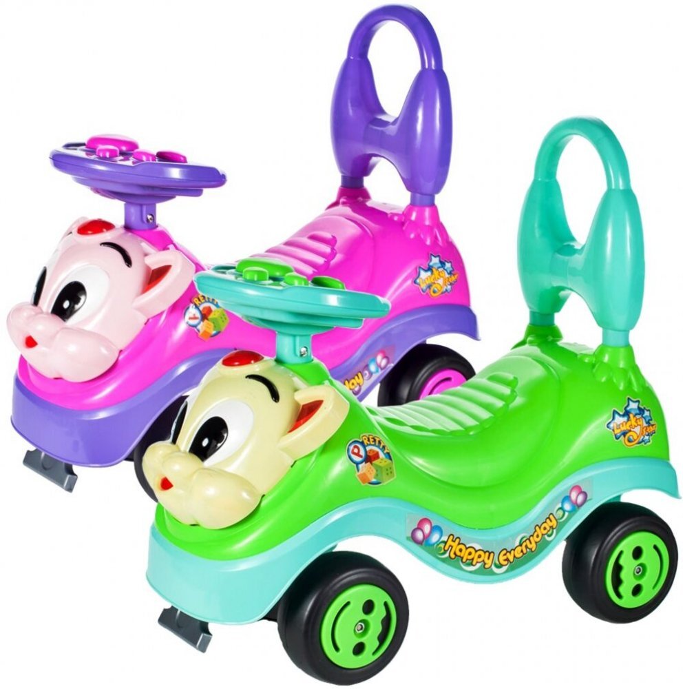 MalPlay Masinuta fara pedale Ride-on Kitty Pink cu spatar inalt volan cu claxon sistem antirasturnare de la 18 luni pana la 27 kg