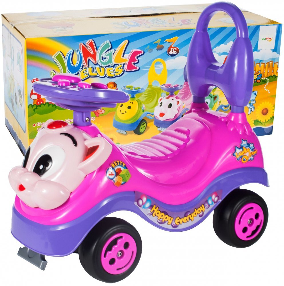 MalPlay Masinuta fara pedale Ride-on Kitty Pink cu spatar inalt volan cu claxon sistem antirasturnare de la 18 luni pana la 27 kg