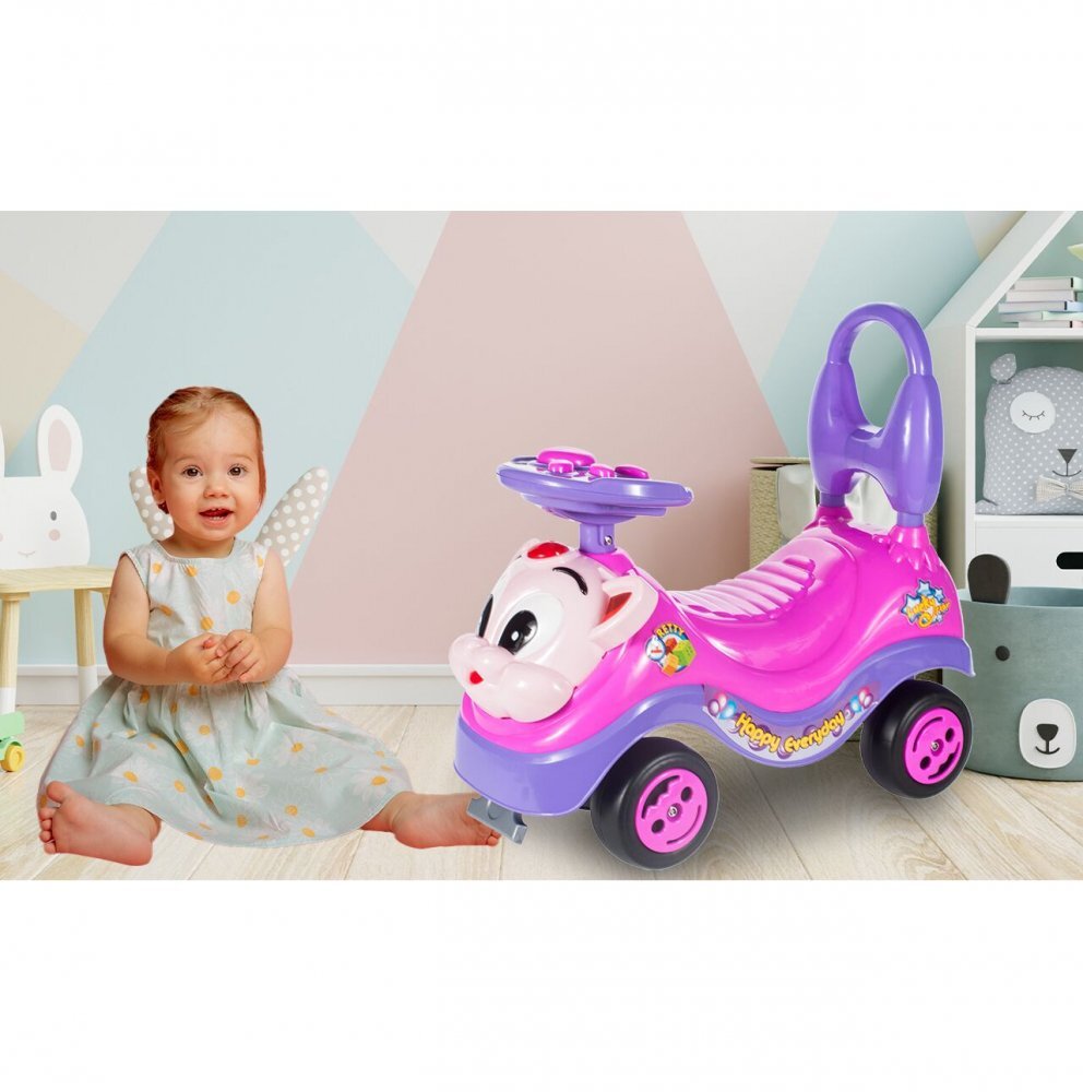 MalPlay Masinuta fara pedale Ride-on Kitty Pink cu spatar inalt volan cu claxon sistem antirasturnare de la 18 luni pana la 27 kg