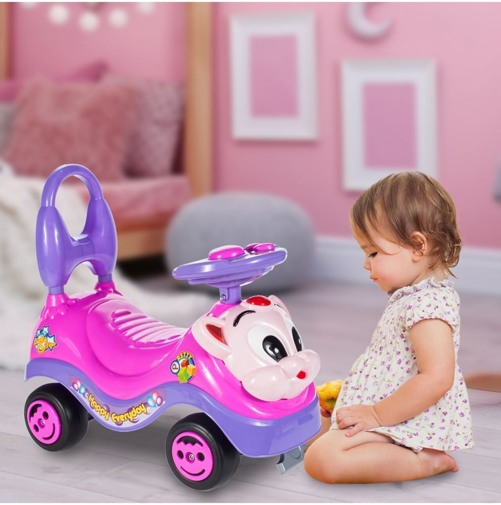 MalPlay Masinuta fara pedale Ride-on Kitty Pink cu spatar inalt volan cu claxon sistem antirasturnare de la 18 luni pana la 27 kg