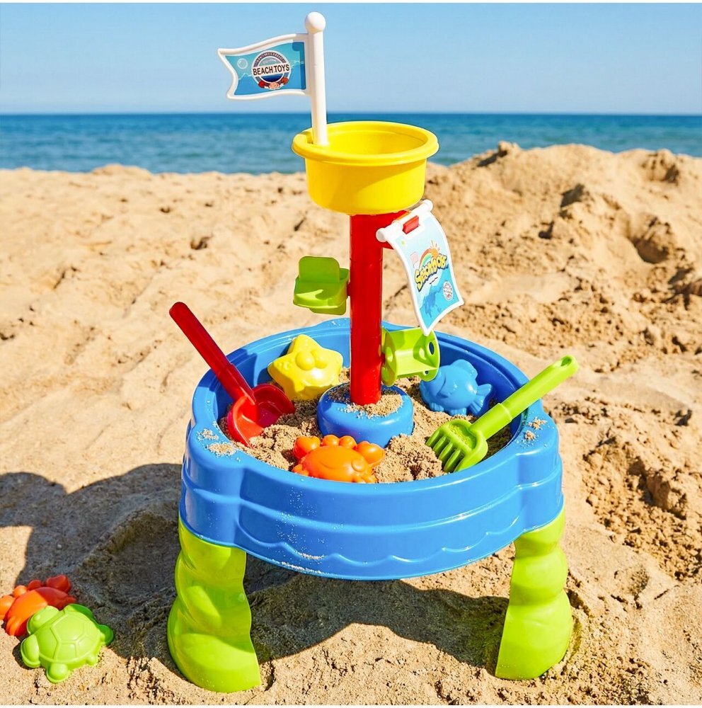 MalPlay Masuta de activitati pentru apa si nisip cu 19 accesorii incluse dimensiune 58.8 x 38.5 cm