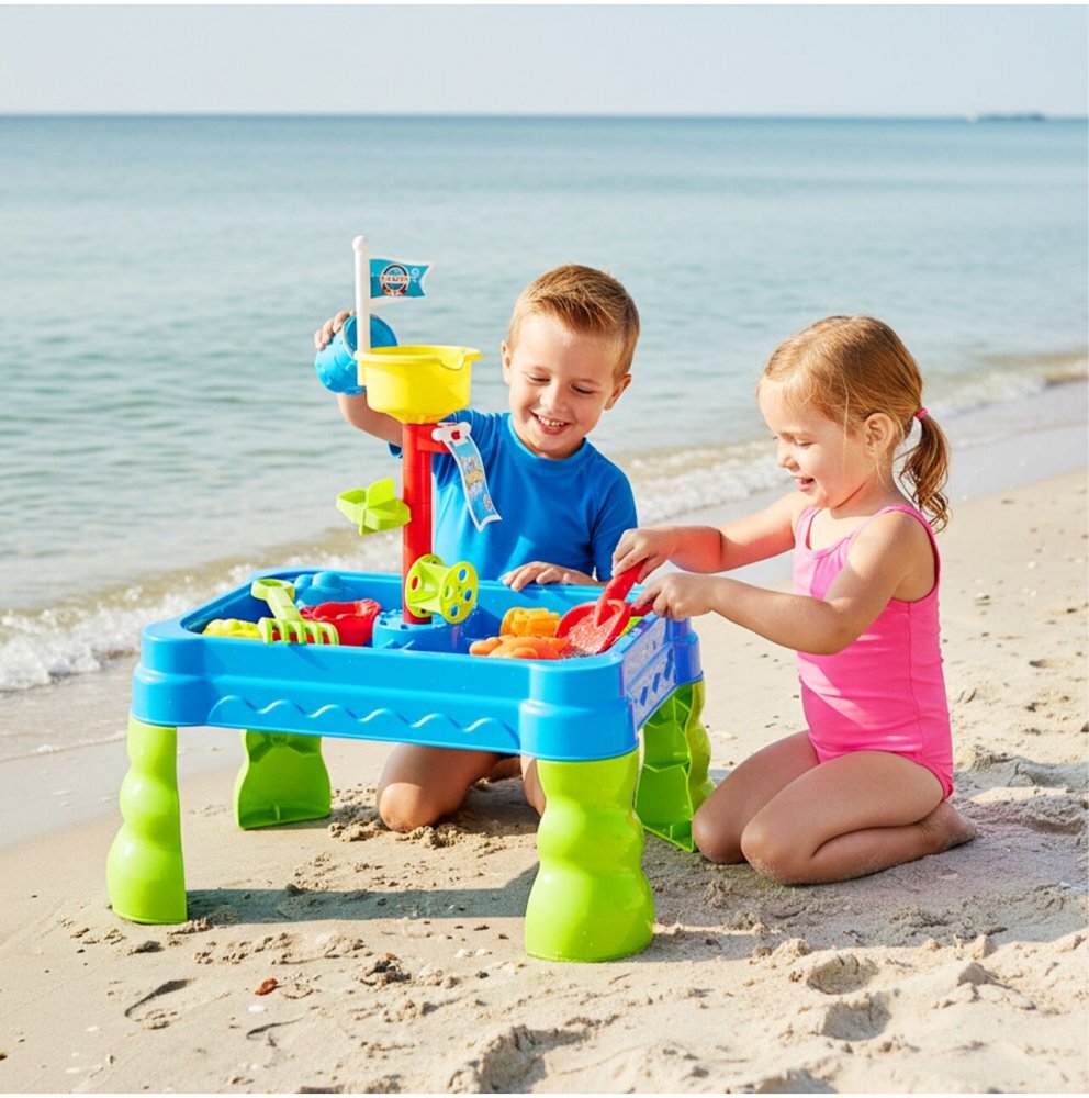 MalPlay Masuta de activitati pentru apa si nisip cu 20 accesorii incluse dimensiune 55 x 40 x 64 cm