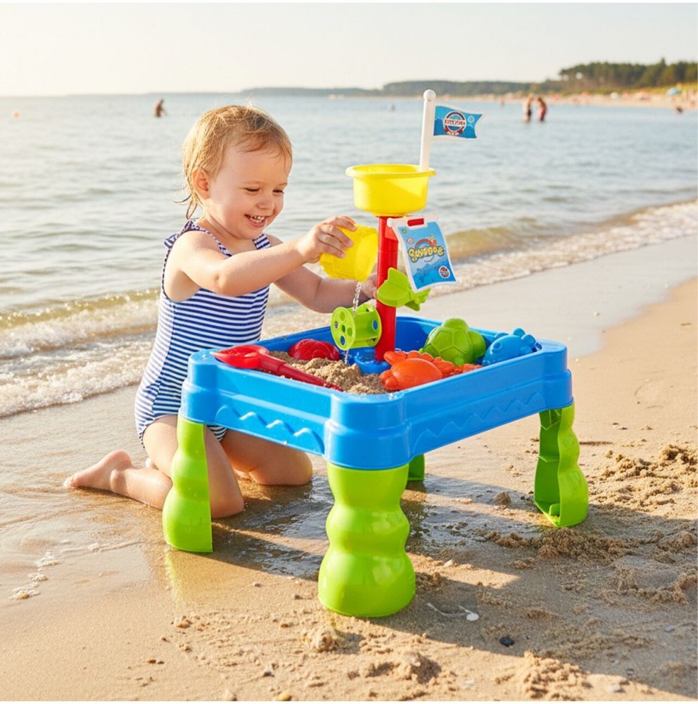 MalPlay Masuta de activitati pentru apa si nisip cu 20 accesorii incluse dimensiune 55 x 40 x 64 cm