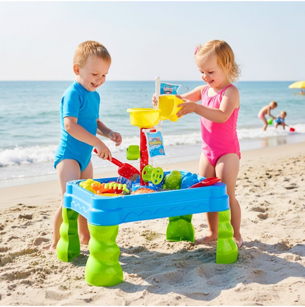 MalPlay Masuta de activitati pentru apa si nisip cu 20 accesorii incluse dimensiune 55 x 40 x 64 cm