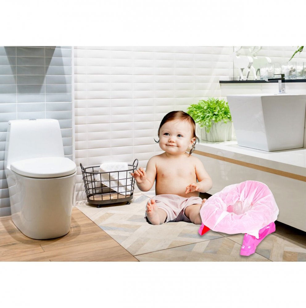 MalPlay Olita de calatorie 2 in 1 pentru copii Pink design ergonomic portabila si pliabila 17 x 25 x 27.5 cm