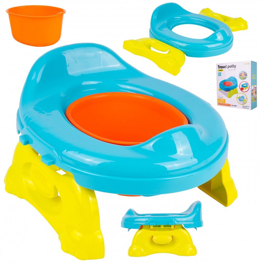 MalPlay Olita de calatorie si scaun de toaleta 2 in 1 portabila si pliabila cu vas colector detasabil 41 x 27.5 x 10 cm BlueGreen