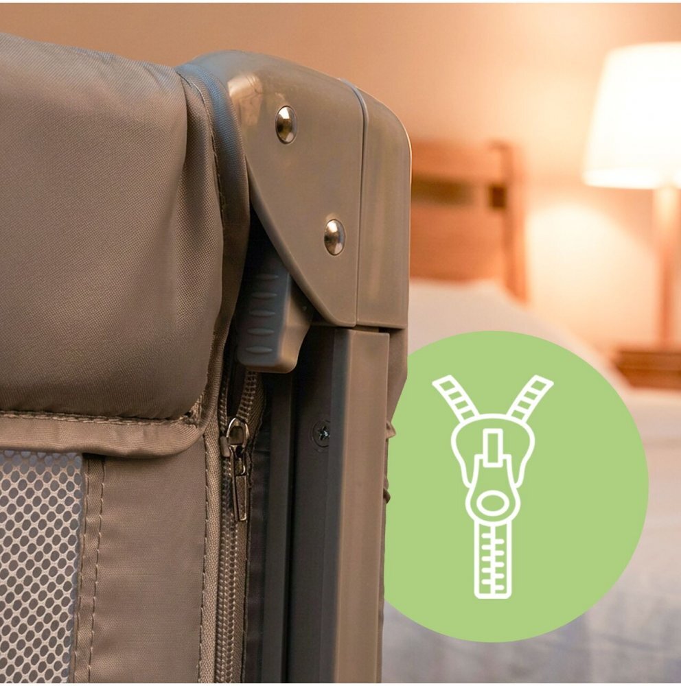 MalPlay Patut de calatorie pentru copii cu doua nivele laterala culisanta salteluta plasa de ventilatie roti usa cu fermoar si geanta de transport inclusa dimensiune 60 x 120 cm Gri