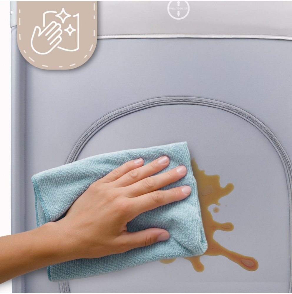MalPlay Patut pliabil de calatorie pentru copii Luno Grey multifunctional 2 in 1 intrare laterala cu fermoar saltea si geanta de transport incluse dimensiune 60 x 120 cm