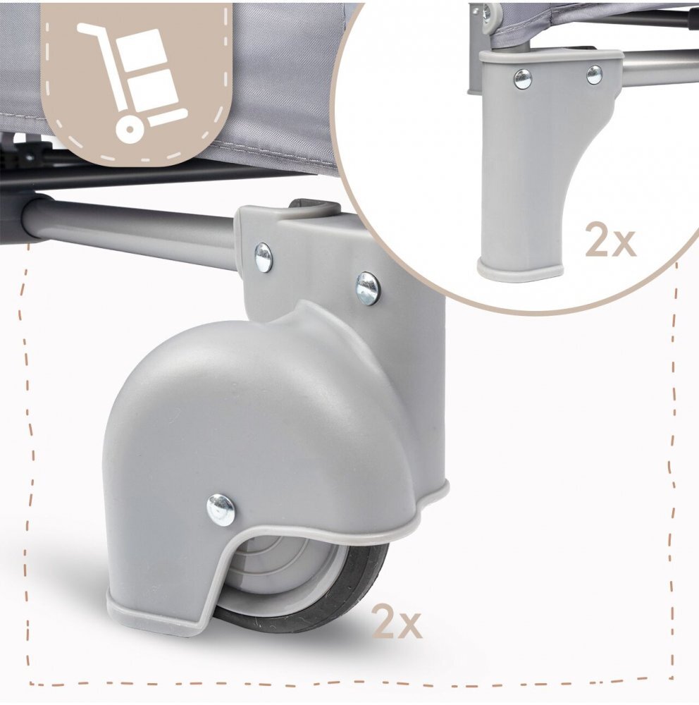 MalPlay Patut pliabil de calatorie pentru copii Luno Grey multifunctional 2 in 1 intrare laterala cu fermoar saltea si geanta de transport incluse dimensiune 60 x 120 cm