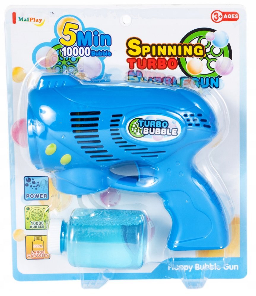 MalPlay Pistol generator baloane de sapun cu baterii 5 orificii randament 10.000 bule in 5 minute 17 x 7 cm Turbo Bubble Blue