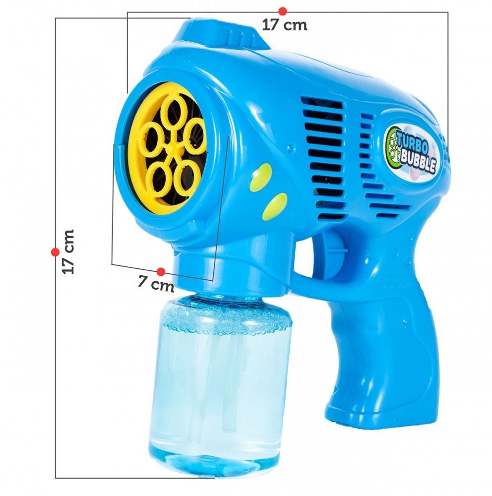 MalPlay Pistol generator baloane de sapun cu baterii 5 orificii randament 10.000 bule in 5 minute 17 x 7 cm Turbo Bubble Blue