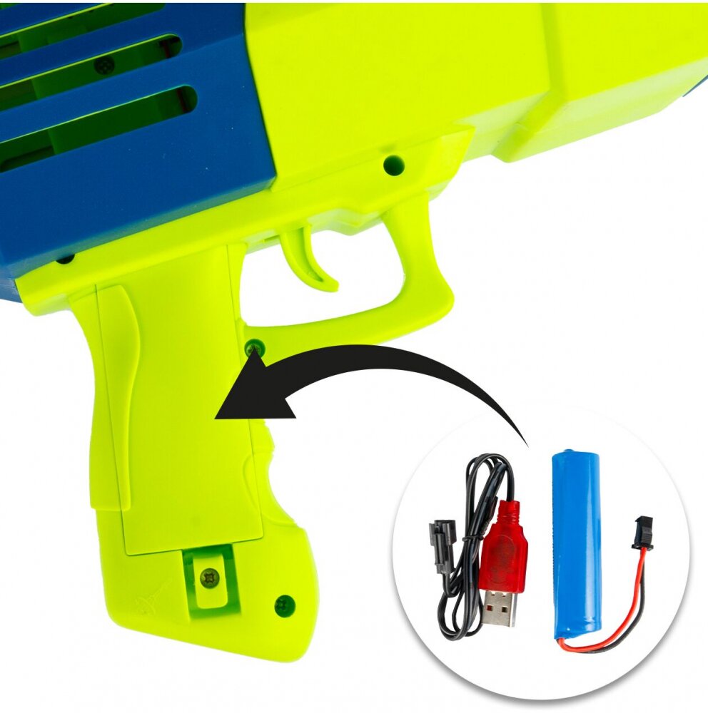 MalPlay Pistol generator baloane de sapun pentru copii cu 132 de orificii 2 sticlute cu lichid incluse incarcare USB