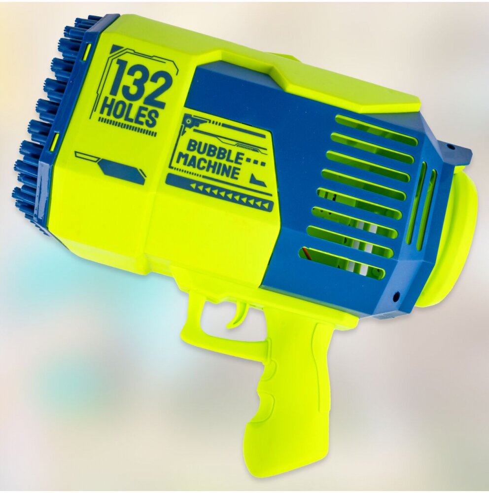 MalPlay Pistol generator baloane de sapun pentru copii cu 132 de orificii 2 sticlute cu lichid incluse incarcare USB