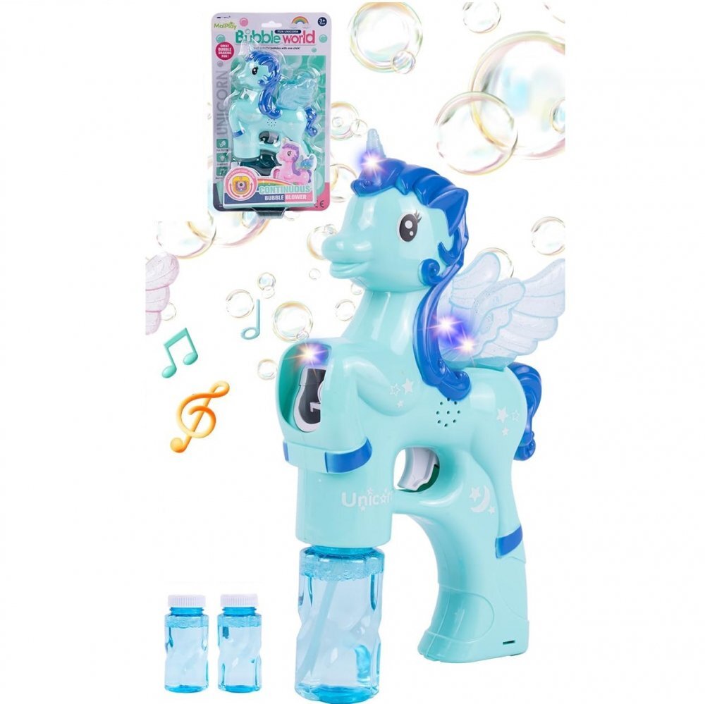 MalPlay Pistol pentru baloane de sapun cu lumini Unicorn Albastru