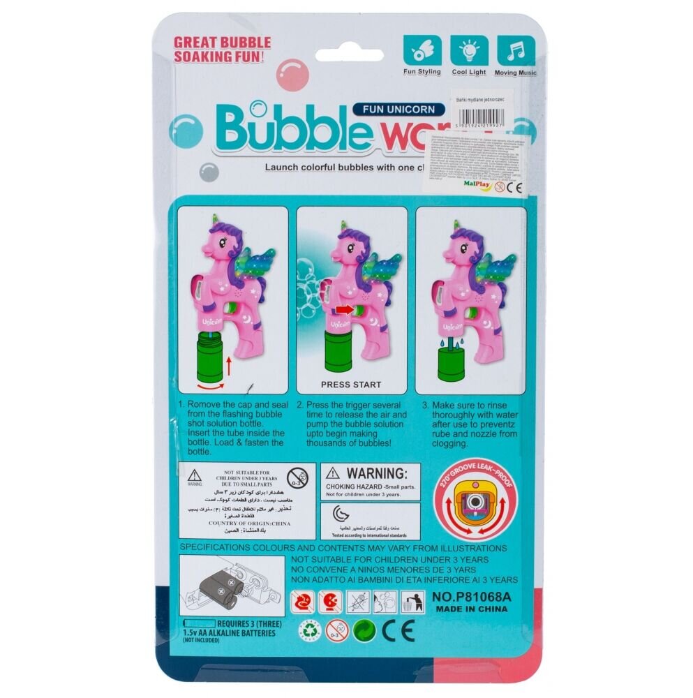 MalPlay Pistol pentru baloane de sapun cu lumini Unicorn Roz