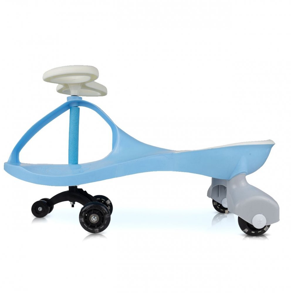 MalPlay PlasmaCar pentru copii fara pedale Blue cu volan rotativ 360 grade roti luminoase din cauciuc scaun ergonomic suport pentru picioare aderent recomandat copiilor de la 2 ani